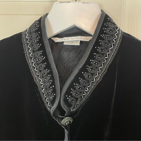 Peter Nygard black Velvet Beaded Antiqued Button Evening Jacket Lined - Picture 4 of 10